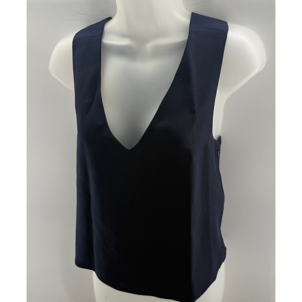 Club Monaco Navy Blue Deep V-Neck Cross Back Sleeveless Shirt XSmall NEW - Picture 4 of 8